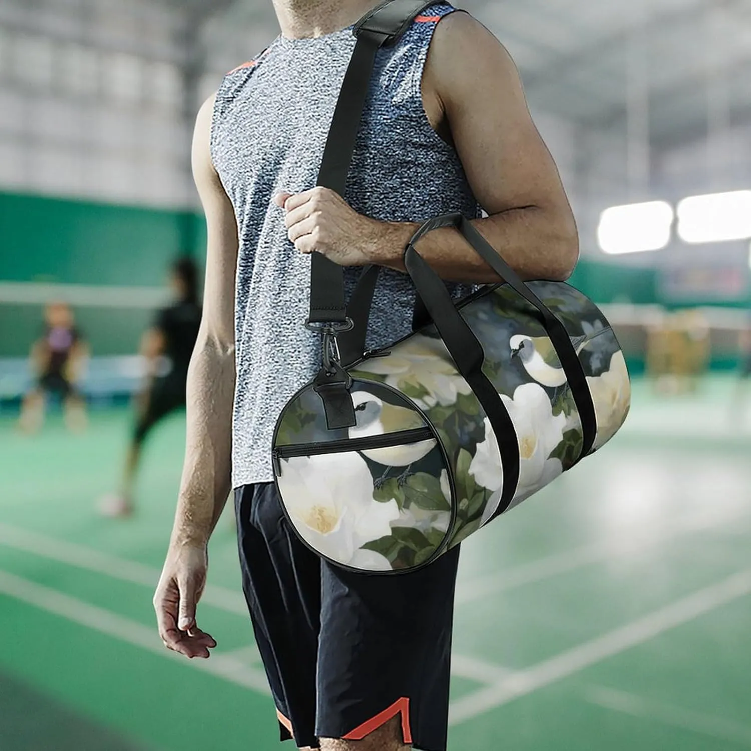 Gym Bag for Men Women Gardenia Flowers Birds Duffel Bag Overnight Bag with Compartment Gym Sackpac