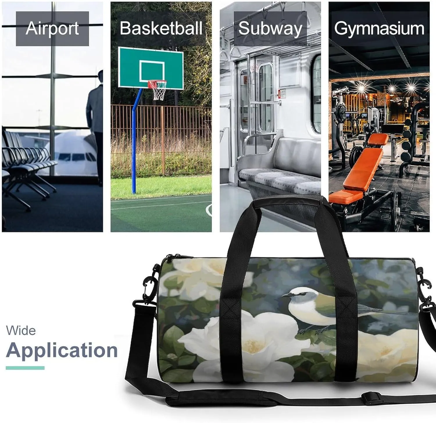 Gym Bag for Men Women Gardenia Flowers Birds Duffel Bag Overnight Bag with Compartment Gym Sackpac
