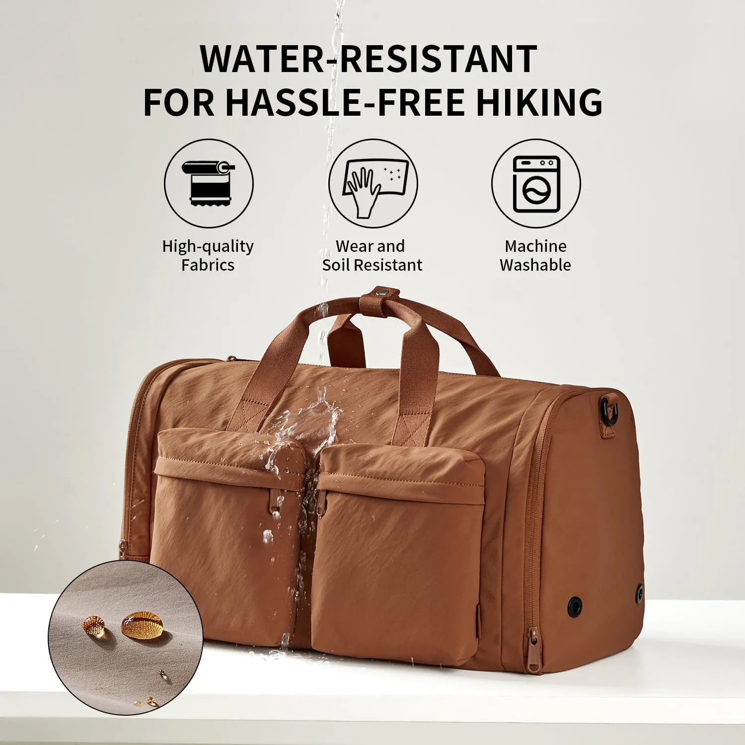 Gym Bag for Women Men with Shoes Compartment, 3 in 1 Carry on Travel Duffel Bags with Trolley Sleeve, Lightweight&Water Resistant Gym Duffel Bag for Travel, Sports, Fitness & Workout(Warm Brown)