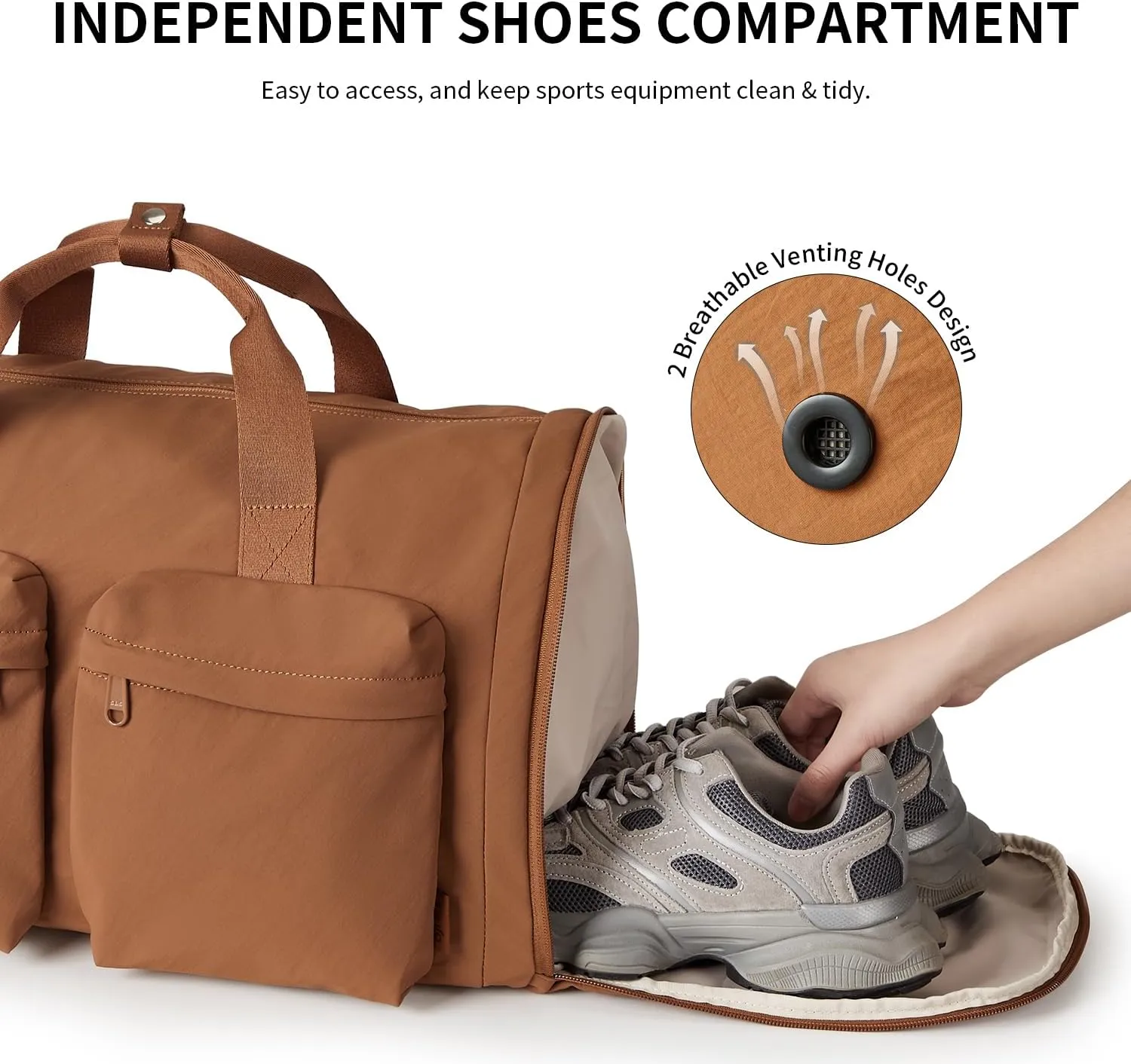 Gym Bag for Women Men with Shoes Compartment, 3 in 1 Carry on Travel Duffel Bags with Trolley Sleeve, Lightweight&Water Resistant Gym Duffel Bag for Travel, Sports, Fitness & Workout(Warm Brown)
