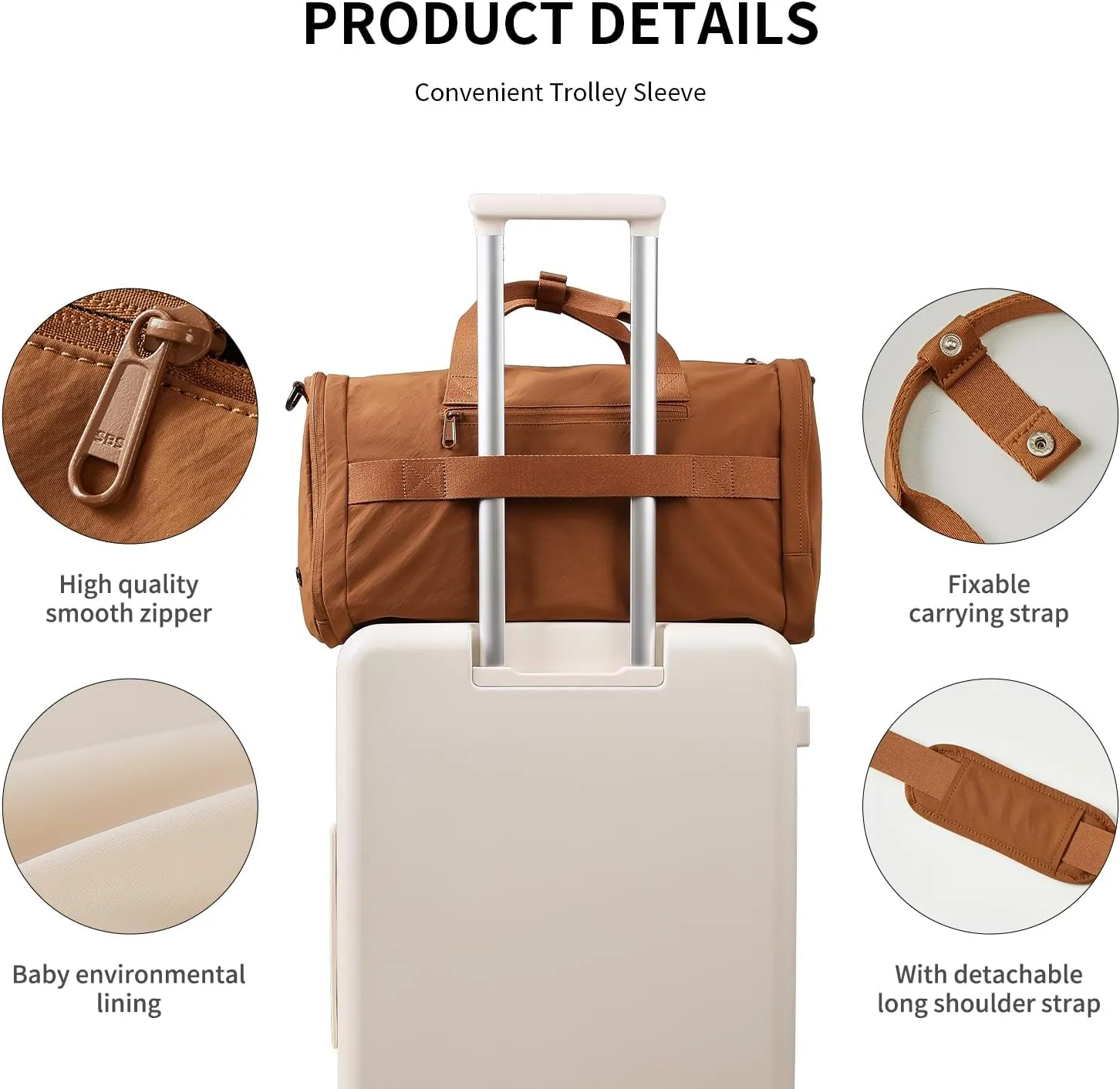 Gym Bag for Women Men with Shoes Compartment, 3 in 1 Carry on Travel Duffel Bags with Trolley Sleeve, Lightweight&Water Resistant Gym Duffel Bag for Travel, Sports, Fitness & Workout(Warm Brown)