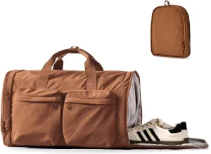 Gym Bag for Women Men with Shoes Compartment, 3 in 1 Carry on Travel Duffel Bags with Trolley Sleeve, Lightweight&Water Resistant Gym Duffel Bag for Travel, Sports, Fitness & Workout(Warm Brown)