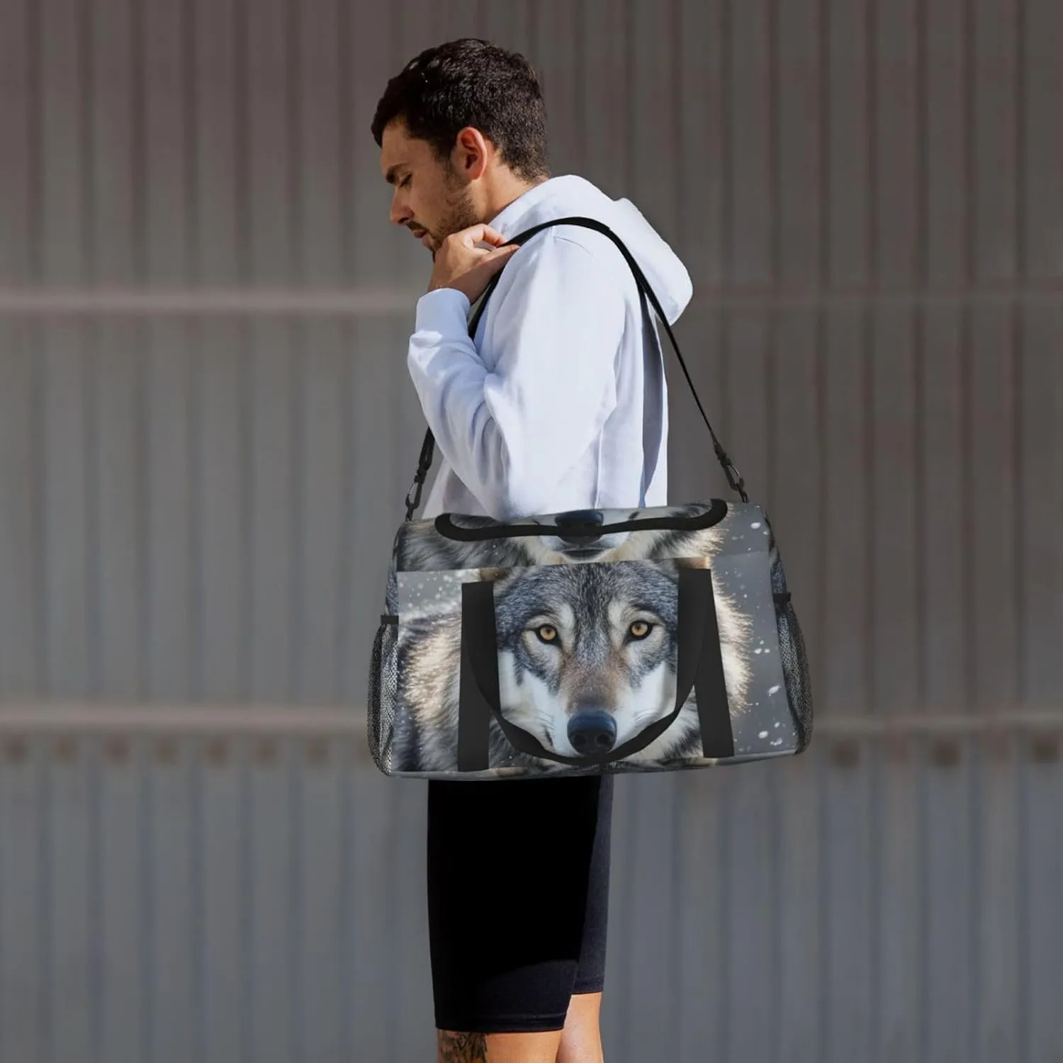 Gym Bag Wild Wild Gray Wolf Duffel Bag for Men Women Travel Overnight Bag with Shoe Compartment Workout Bags