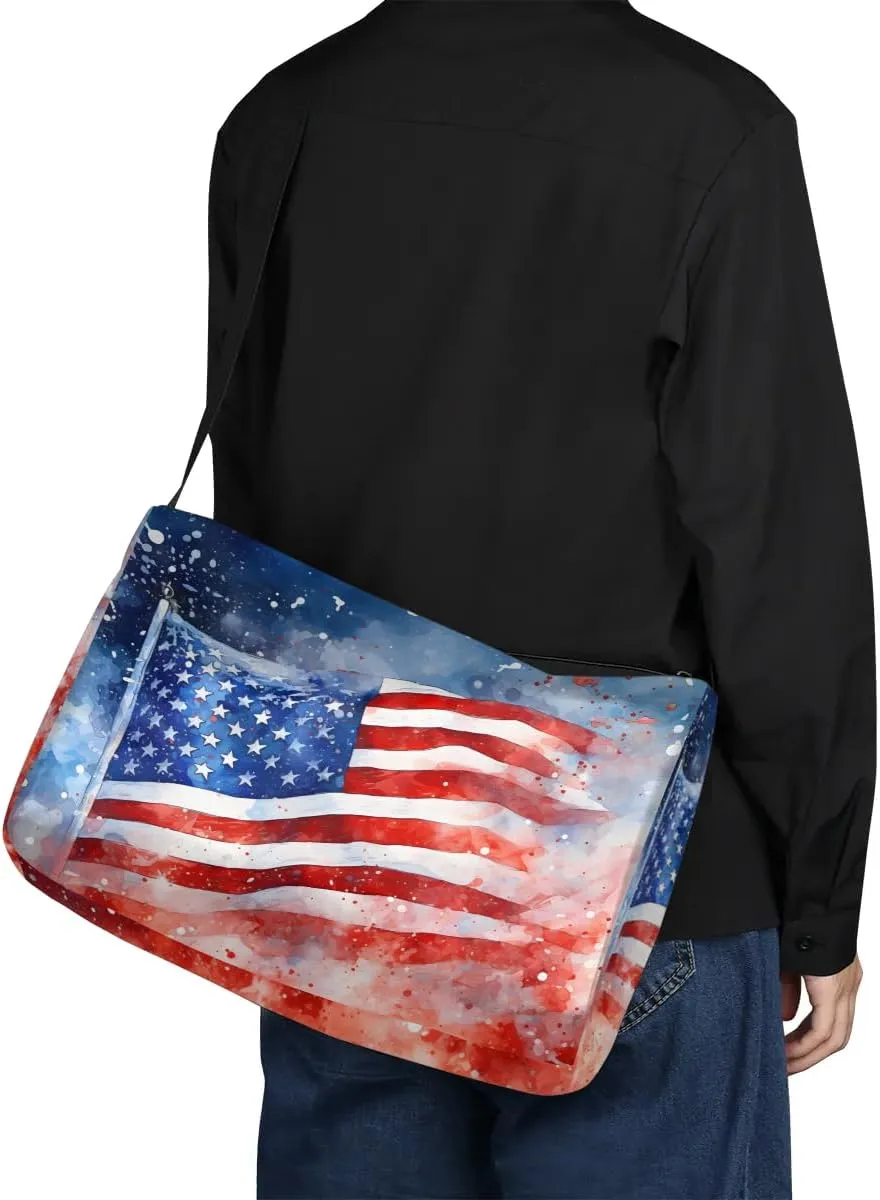 Gym Bags for Men 14.8 Inch Lightweight Carry On Bags for Airplanes Waterproof Duffle Bag for Travel, America Retro Flag Prints
