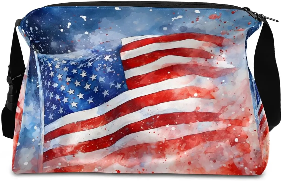 Gym Bags for Men 14.8 Inch Lightweight Carry On Bags for Airplanes Waterproof Duffle Bag for Travel, America Retro Flag Prints