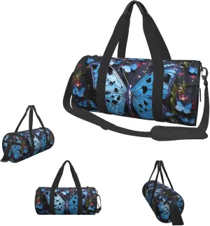 Gym Bags Small Blue butterfly Duffel Bag Overnight Bag with Shoe Compartment Carryon Bag for Men Women
