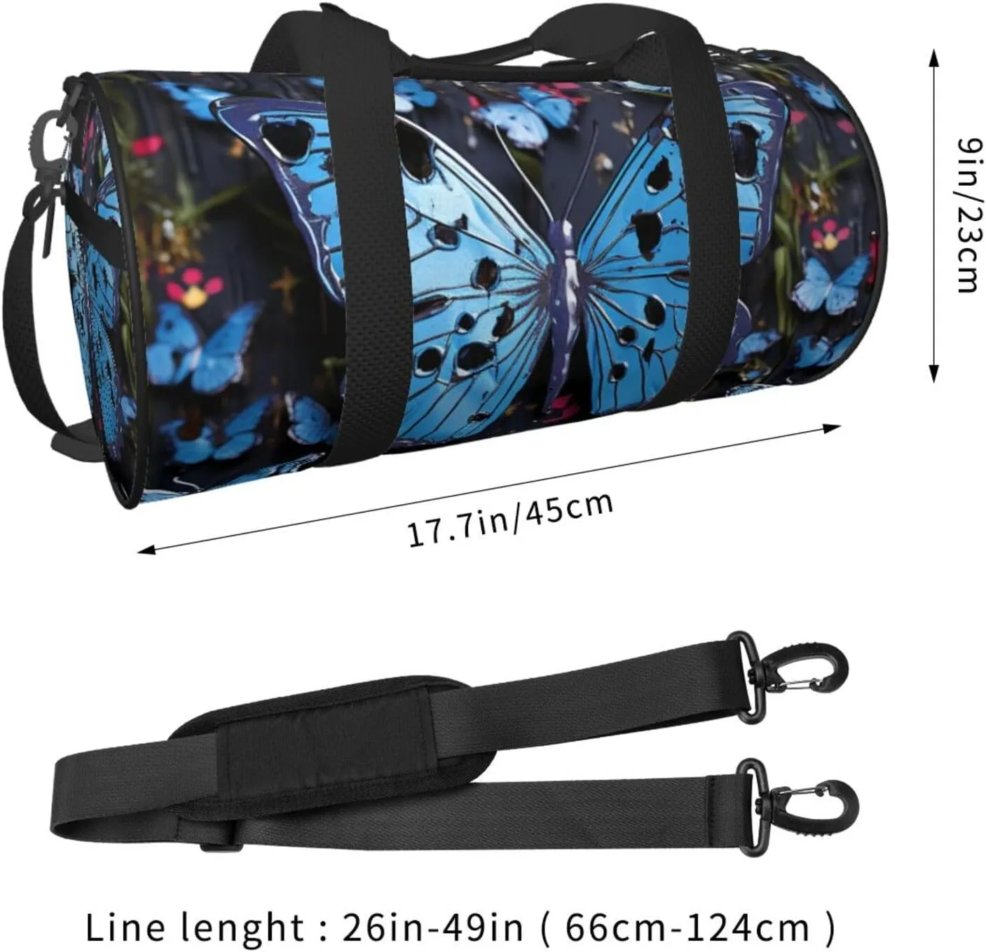 Gym Bags Small Blue butterfly Duffel Bag Overnight Bag with Shoe Compartment Carryon Bag for Men Women
