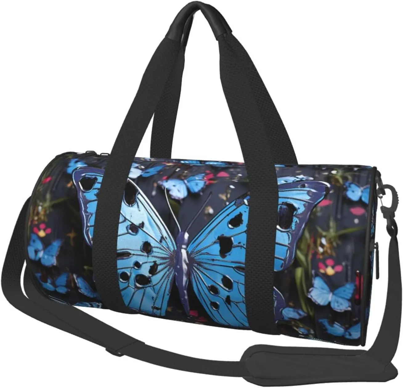 Gym Bags Small Blue butterfly Duffel Bag Overnight Bag with Shoe Compartment Carryon Bag for Men Women