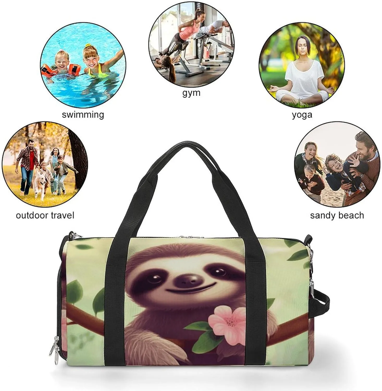 Gym Bags Small Cute Sloth Duffel Bag Overnight Bag with Shoe Compartment Carryon Bag for Men Women