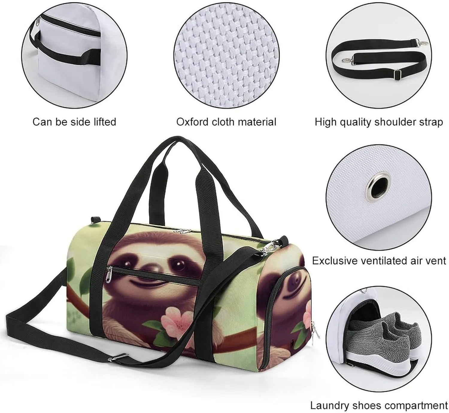 Gym Bags Small Cute Sloth Duffel Bag Overnight Bag with Shoe Compartment Carryon Bag for Men Women