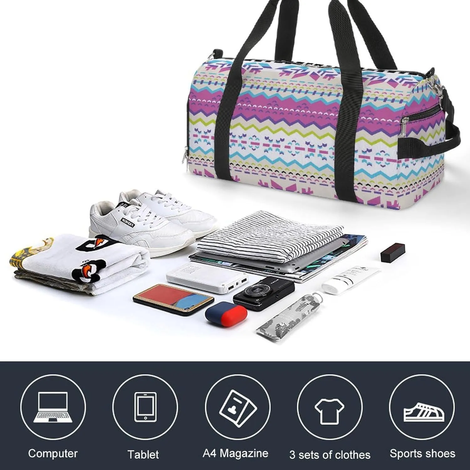 Gym Duffel Bag with Shoe Compartment Wet Pocket, Nordic Winter Travel Bag for Men Women