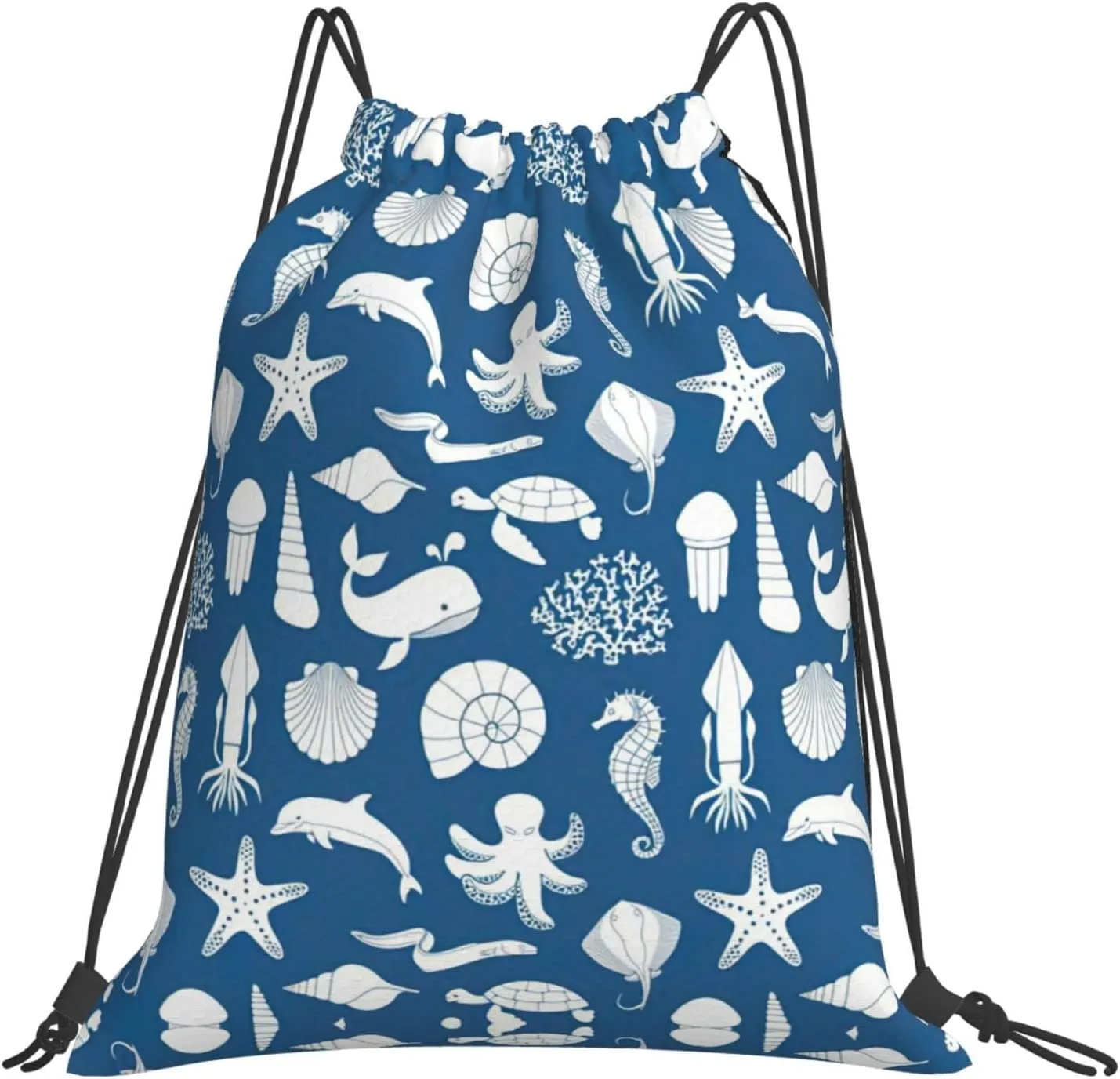 Gym Underwater Marine Life Print Drawstring Bag - Lightweight Nylon Sport Sackpack for Travel, Yoga, Dance, Hiking, Basketball, and More