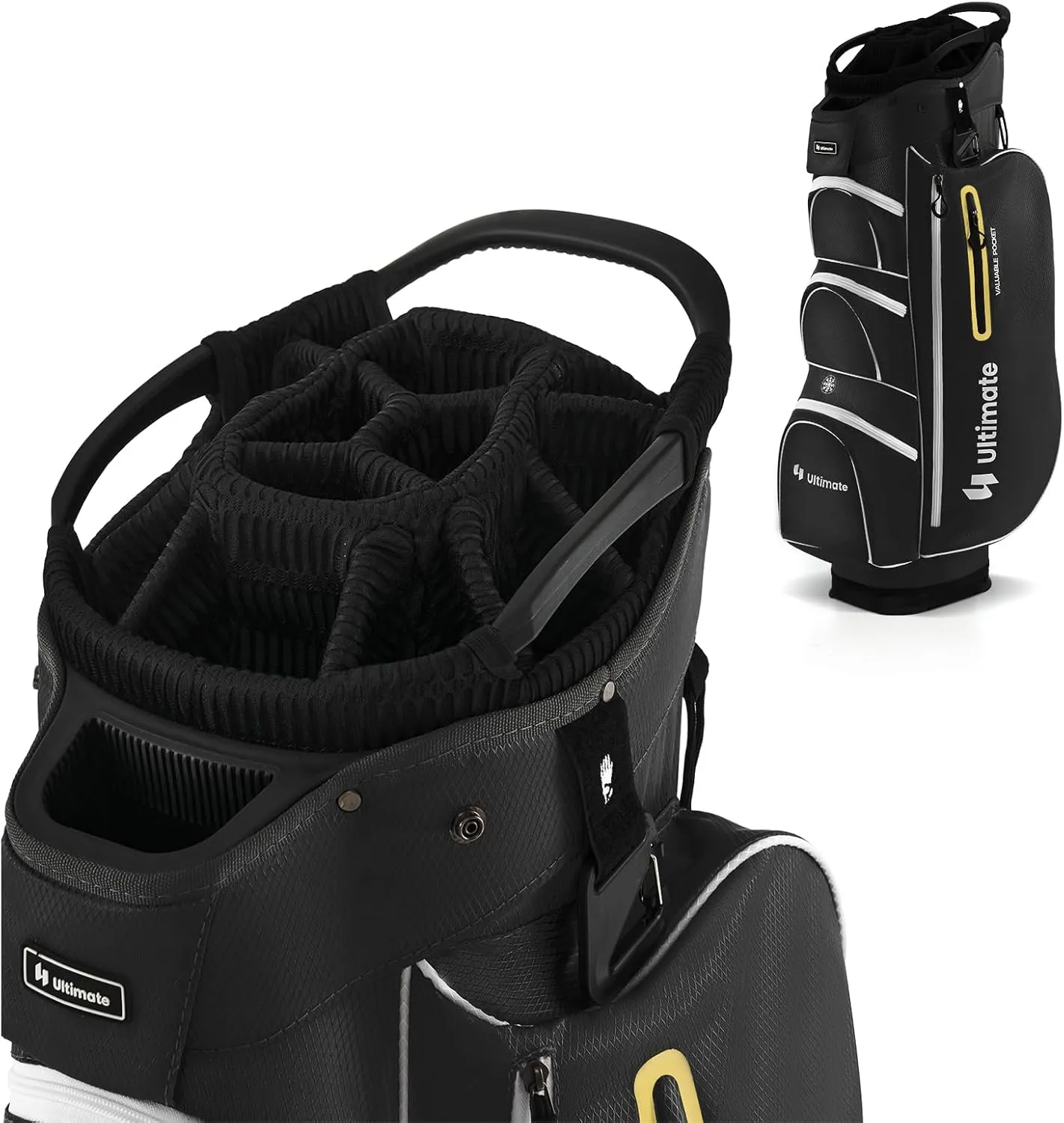 GYMAX Golf Cart Bag, 15-Way Divider with 7 Pockets, Rain Hood, Umbrella Holder & Gloves Stickers, Unisex Adults Golf Clubs Bag