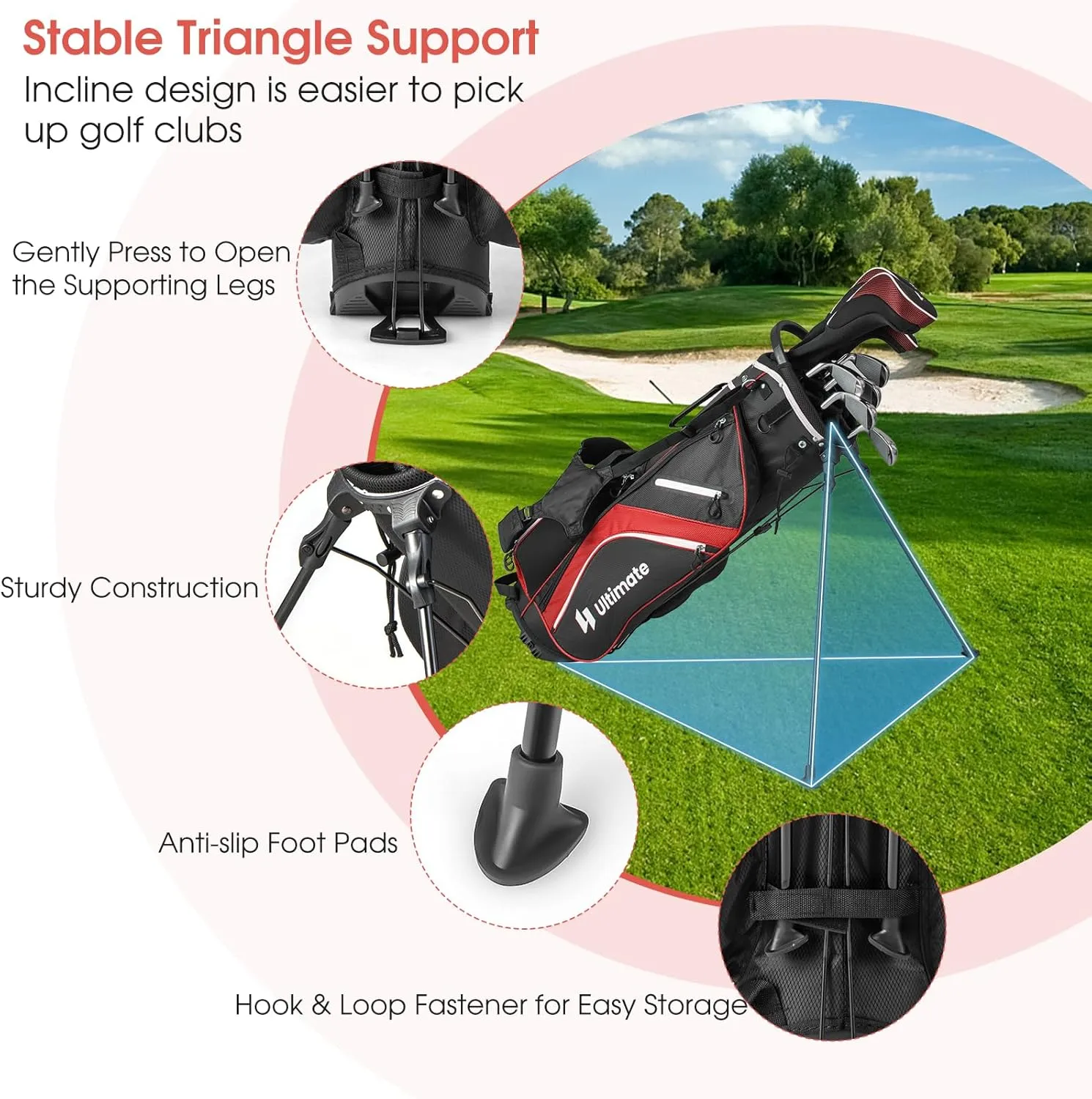 GYMAX Golf Stand Bag, 14 Way Golf Bag with 6 Pockets, Dual Shoulder Strap, Rain Hood & Umbrella Holder, Lightweight Portable Golf Clubs Bag for Men Women