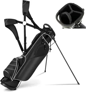 GYMAX Golf Stand Bag, 4 Way Divider Golf Bag with 4 Zippered Pockets, Cooler Bag, Rain Hood & Padded Shoulder Strap, Lightweight Portable Pitch n Putt Golf Clubs Bag for Men/Women