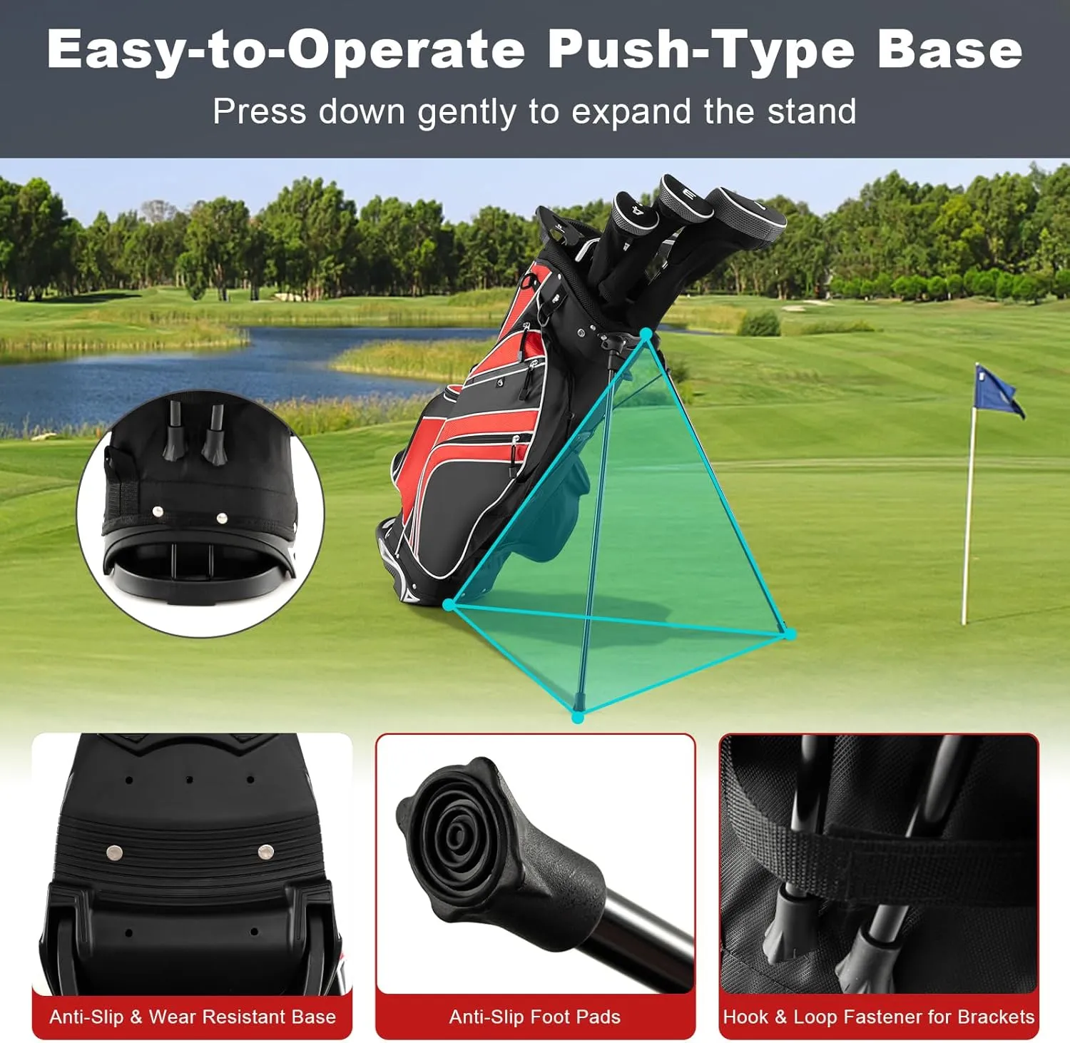 GYMAX Golf Stand Bag, 6 Way Divider Golf Club Bag with 8 Pockets, Rain Hood, Umbrella Holder & Glove Sticker, Portable Lightweight Golf Bag for Men Women