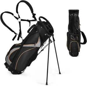 GYMAX Golf Stand Bag, Golf Cart Bags with 8-Way Divider, Rain Hood & Double Shoulder Straps, Lightweight Portable Club Bag for Men Women