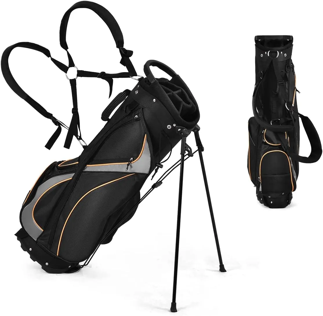 GYMAX Golf Stand Bag, Golf Cart Bags with 8-Way Divider, Rain Hood & Double Shoulder Straps, Lightweight Portable Club Bag for Men Women