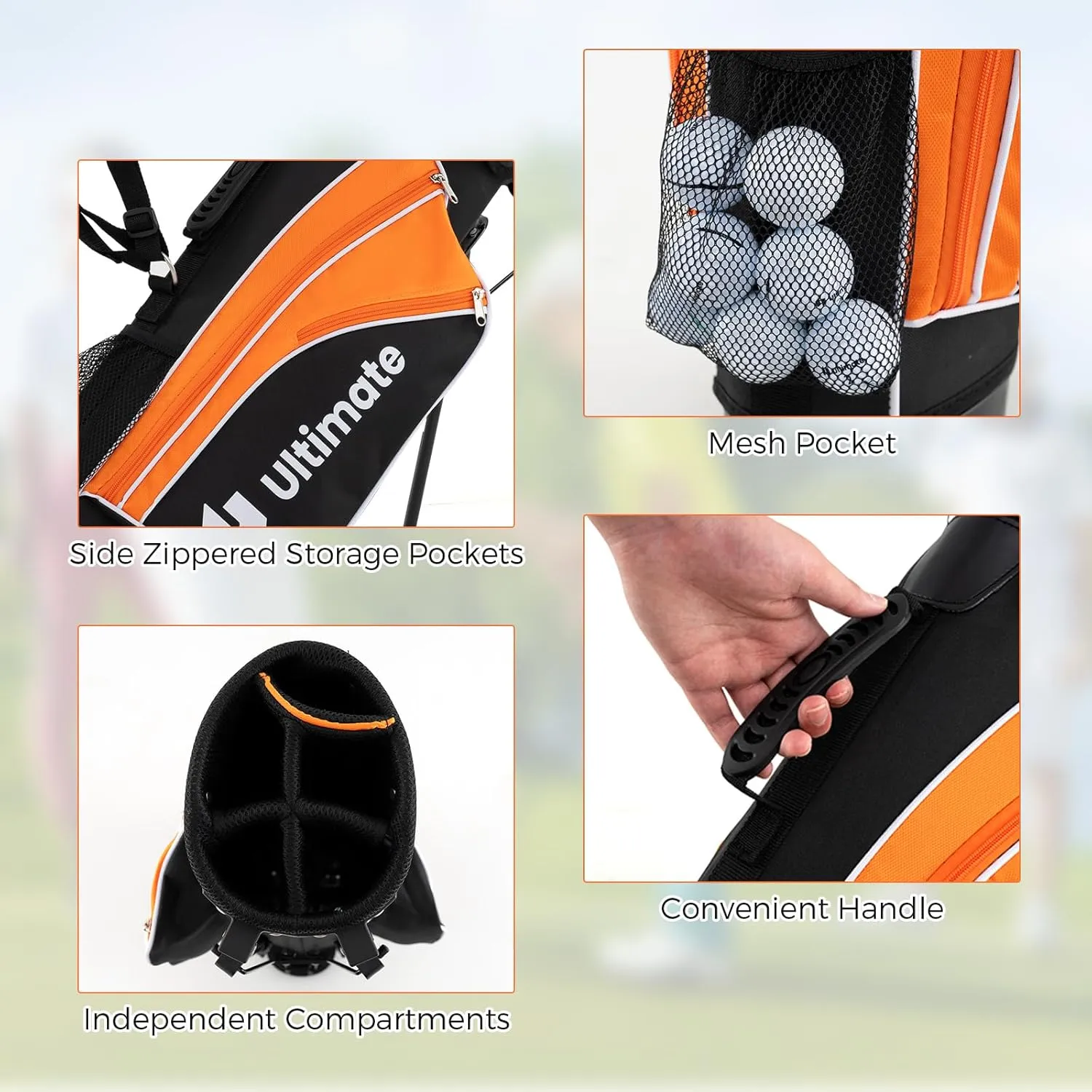 GYMAX Kids Golf Clubs, Junior Golf Set for Right Hand Includes #3 Fairway Wood & #7 & #9 Irons, Putter & Golf Stand Bag, Portable Youth Children Club