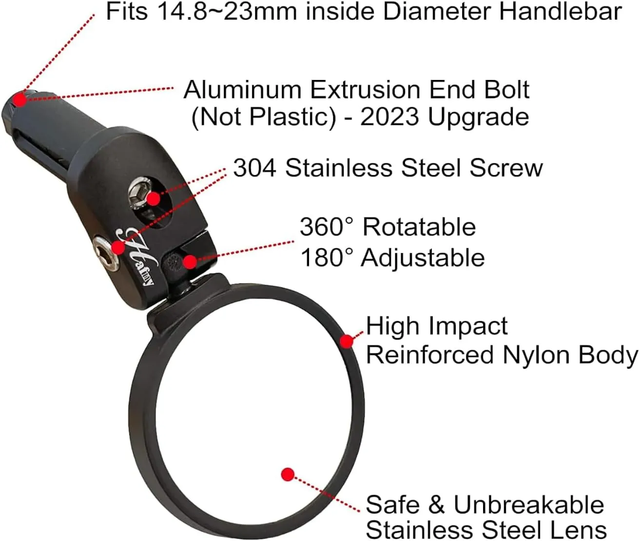 Hafny Bar End Bike Mirror, Stainless Steel Lens, Safe Rearview Mirror (Black 62 Diameter * 2PCS)