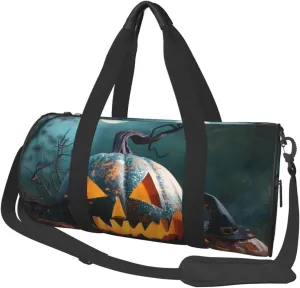 Halloween Pumpkin Printed Sports Gym Bag for Men Women Foldable Duffel Bag Carry On Weekender Bag for Travel Sports