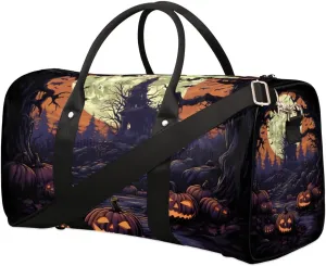 Halloween Pumpkins Castle Ghost Travel Duffel Bag for Women Men Waterproof Foldable Overnight Weekender Bag Large Capacity Sports Gym Bag