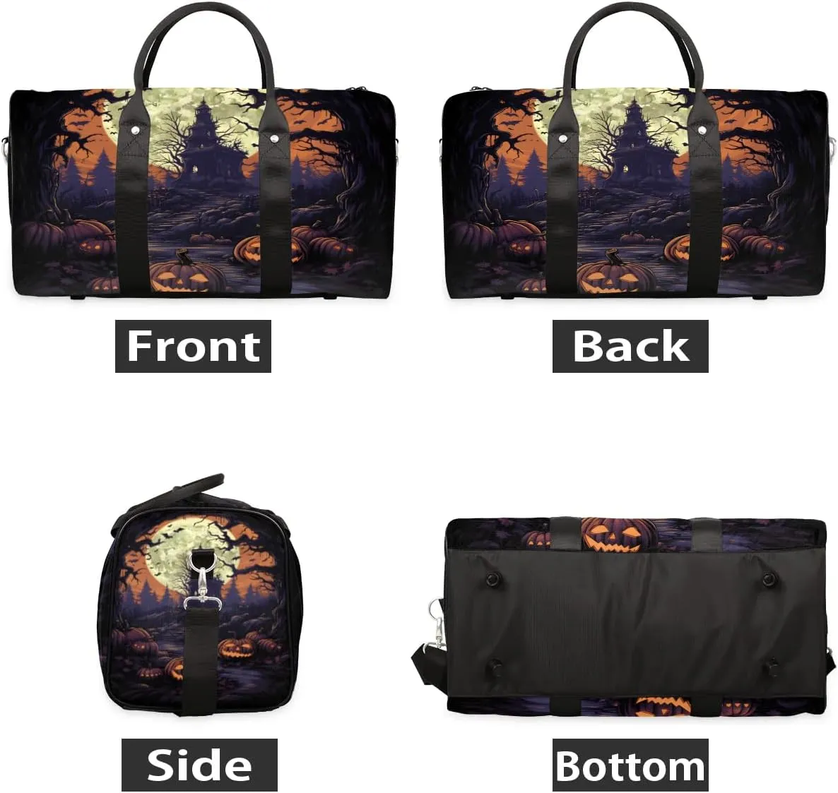 Halloween Pumpkins Castle Ghost Travel Duffel Bag for Women Men Waterproof Foldable Overnight Weekender Bag Large Capacity Sports Gym Bag