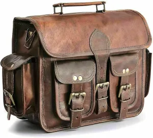 Hand-Crafted Genuine Vintage Leather Motorcycle Saddle Bag Brown Panniers Luggage Tool Pouch Side Bag, 11inch Width 9inch Height 5inch Deep