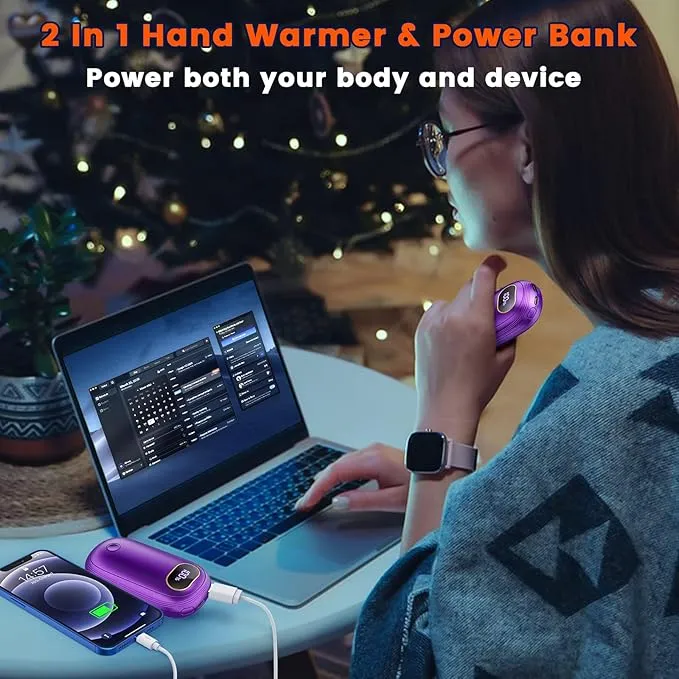 Hand Warmers Rechargeable, 14000mAh Electric Hand Warmer 2 Pack Dual-Sided Heating 17Hrs Warmth Max 131℉ USB-C Portable Pocket Heater for Raynauds, Hunting, Golf, Camping