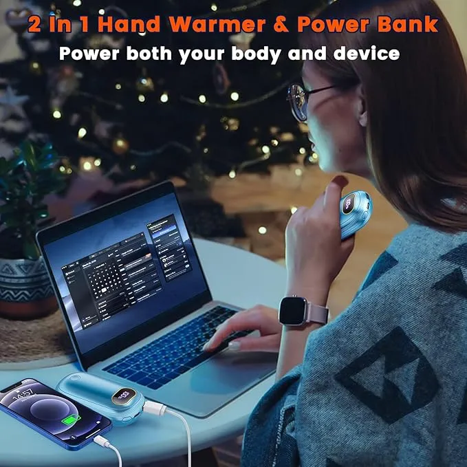 Hand Warmers Rechargeable, 14000mAh Electric Hand Warmer 2 Pack Dual-Sided Heating 17Hrs Warmth Max 131℉ USB-C Portable Pocket Heater for Raynauds, Hunting, Golf, Camping