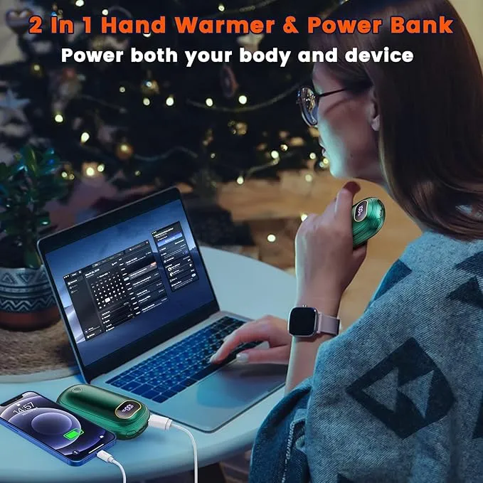 Hand Warmers Rechargeable, 14000mAh Electric Hand Warmer 2 Pack Dual-Sided Heating 17Hrs Warmth Max 131℉ USB-C Portable Pocket Heater for Raynauds, Hunting, Golf, Camping