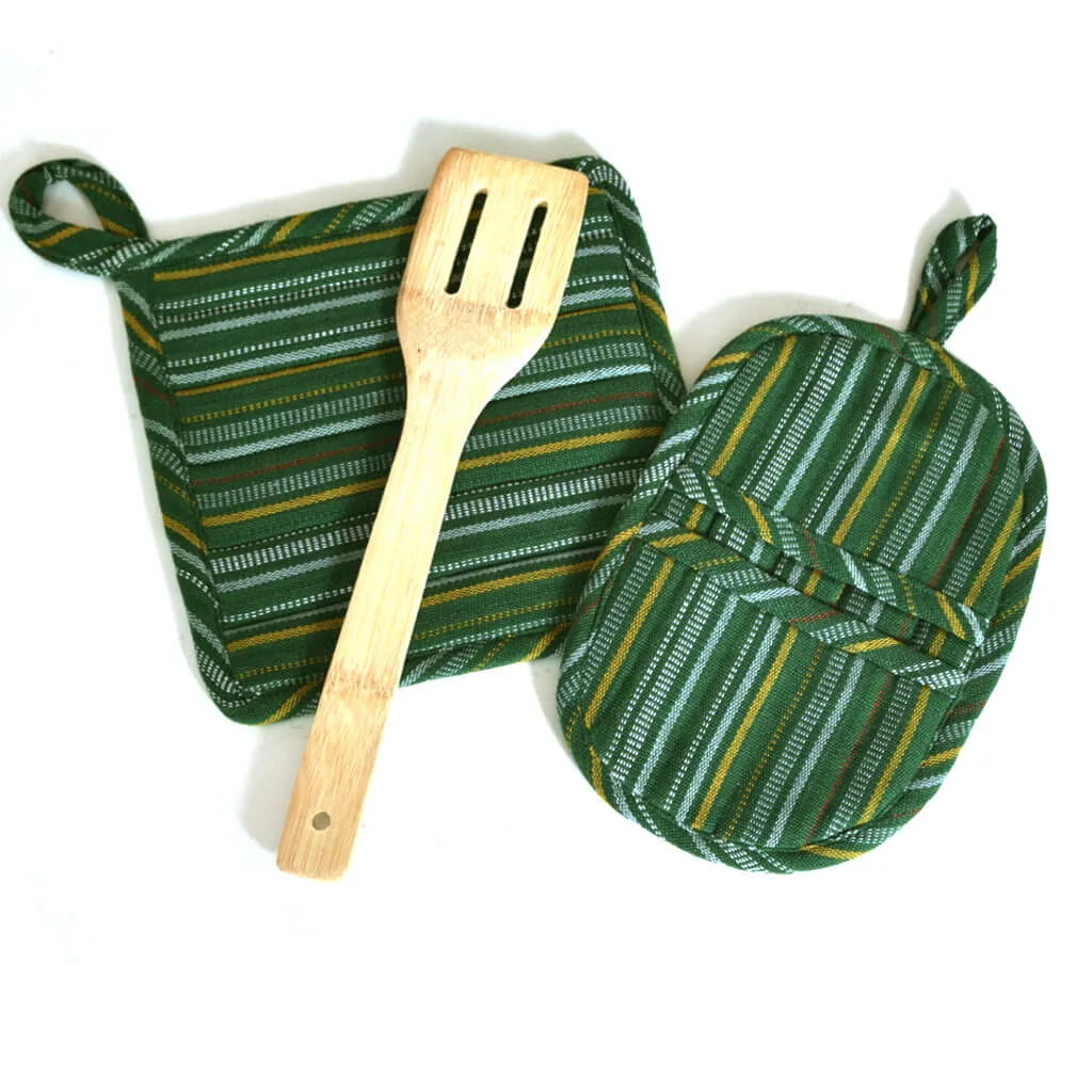 Hand Woven Potholder Gift Set | Poblano Stripe