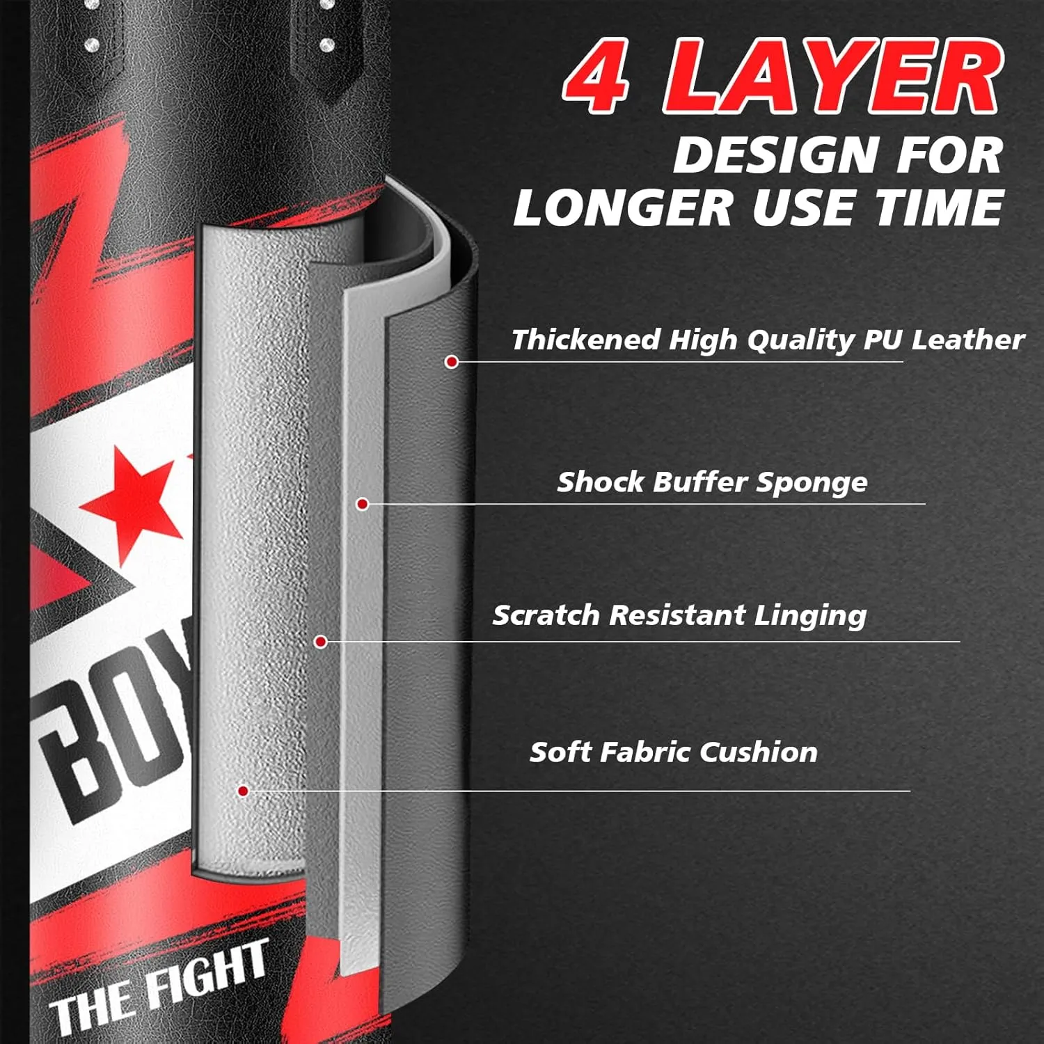 Hanging Punching Bag for Adults, 4ft PU Leather Heavy Boxing Bag Set, Hanging Bag Boxing Equipment for MMA Karate Kickboxing Boxing Home Gym, Unfilled