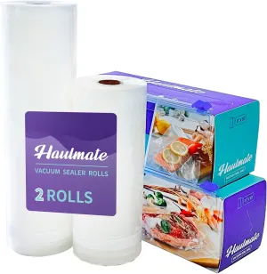 HAULMATE Vacuum Sealer Bags 11"x50' and 8"x50' 2 Rolls. Commercial Grade, BPA Free, Heavy Duty, Great for vac storage, Meal Prep or Sous Vide