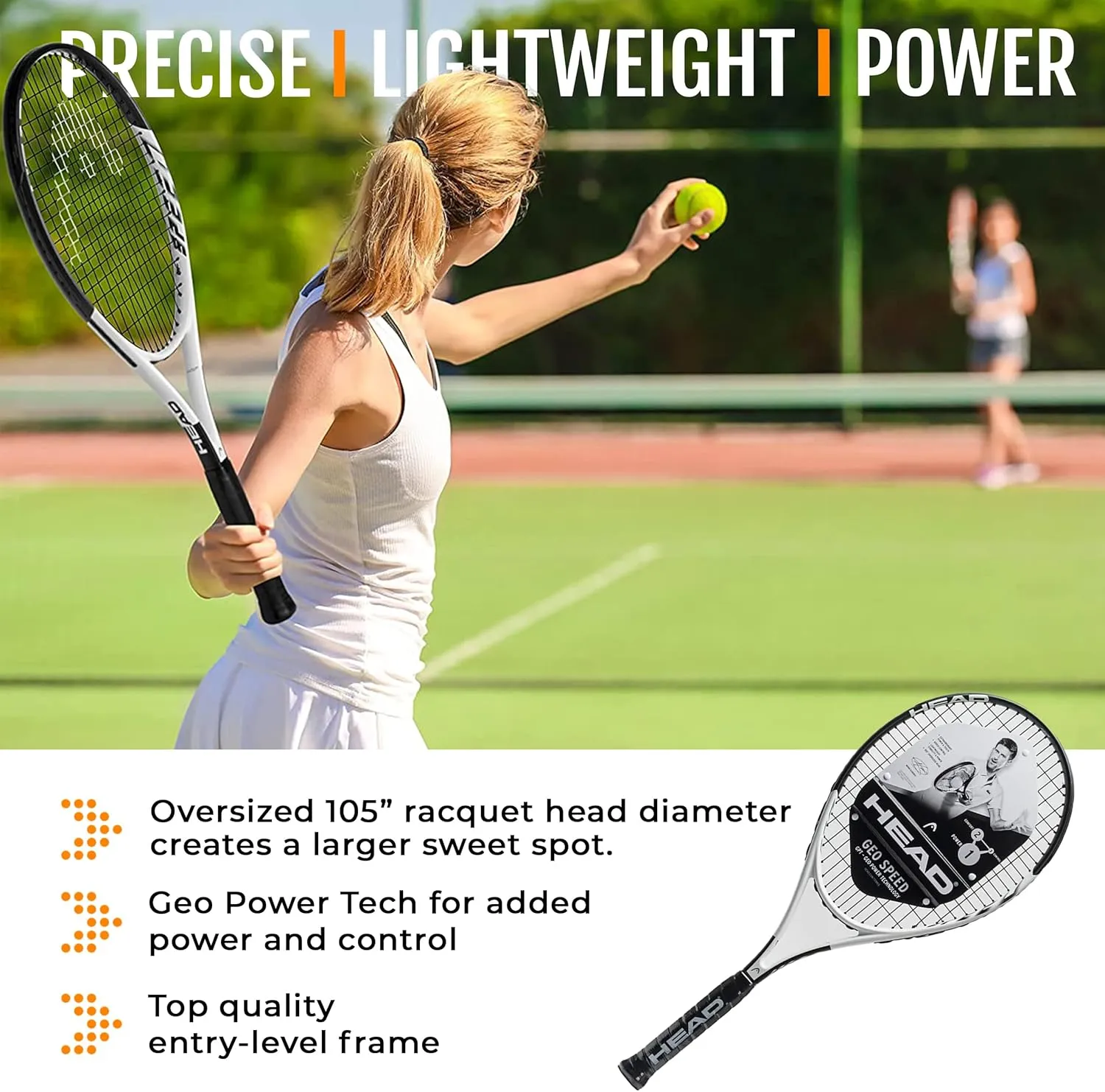 HEAD Geo Speed Adult Tennis Racket - Pre-Strung Light Balance 27.5 Inch Racquet