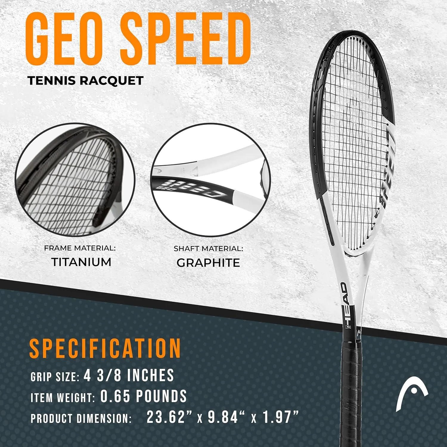 HEAD Geo Speed Adult Tennis Racket - Pre-Strung Light Balance 27.5 Inch Racquet