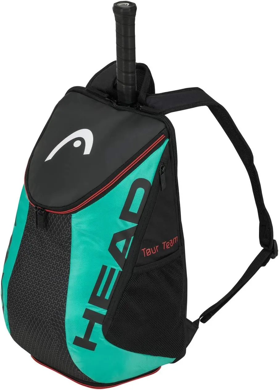 HEAD Tour Team Tennis Backpack 2 Racquet Carrying Bag w/Padded Shoulder Straps & Shoe Compartment - Black/Teal, One Size