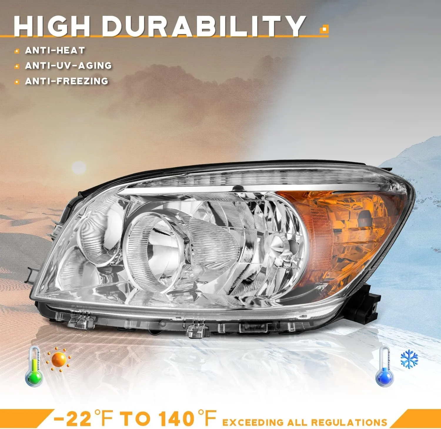 Headlights Compatible with 2006-2008 Toyota RAV4 Headlight Assembly Replacement for 2006 2007 2008 RAV4 Headlamp Pair Set Chrome Housing