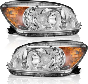 Headlights Compatible with 2006-2008 Toyota RAV4 Headlight Assembly Replacement for 2006 2007 2008 RAV4 Headlamp Pair Set Chrome Housing
