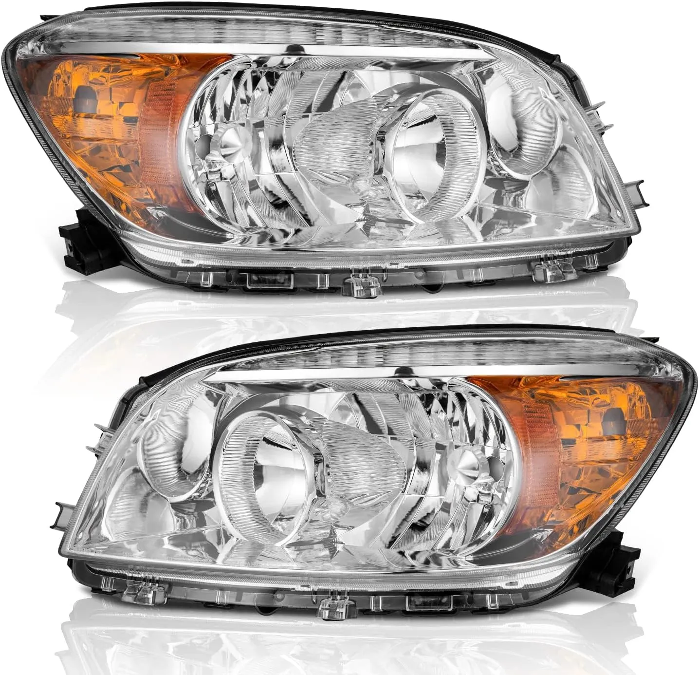 Headlights Compatible with 2006-2008 Toyota RAV4 Headlight Assembly Replacement for 2006 2007 2008 RAV4 Headlamp Pair Set Chrome Housing