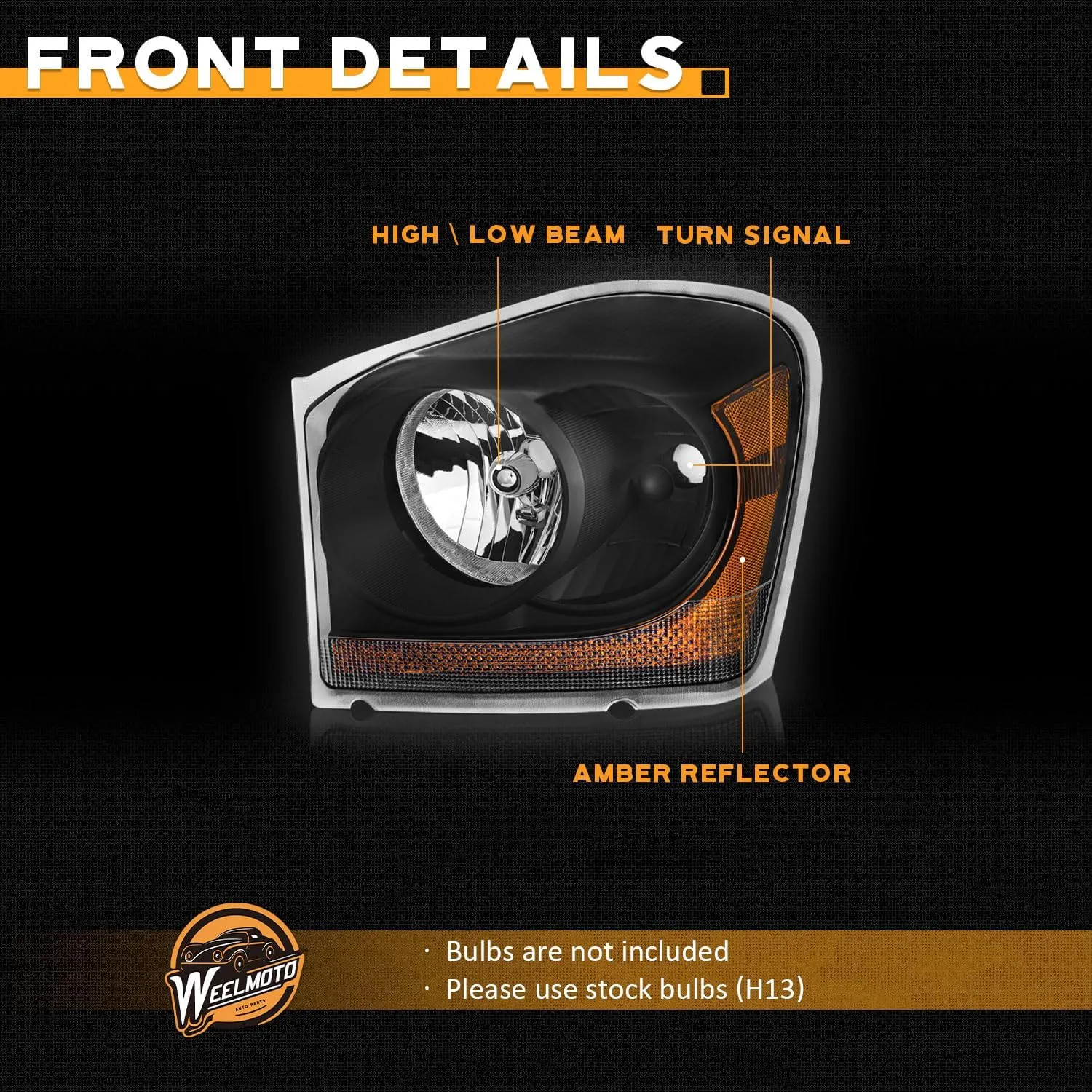 Headlights for 2004-2005 Dodge Durango Headlight Assembly Pair Replacement for 04-05 Durango Black Housing