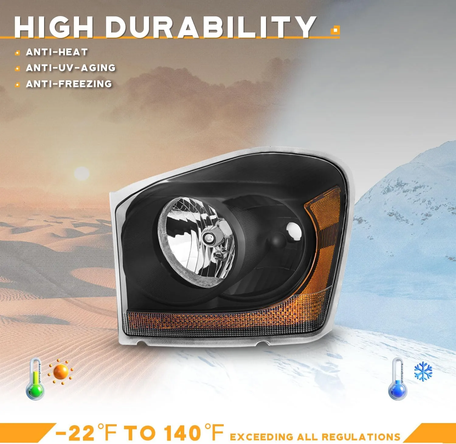 Headlights for 2004-2005 Dodge Durango Headlight Assembly Pair Replacement for 04-05 Durango Black Housing