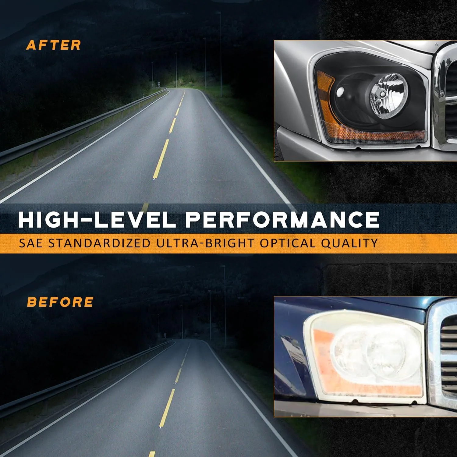 Headlights for 2004-2005 Dodge Durango Headlight Assembly Pair Replacement for 04-05 Durango Black Housing