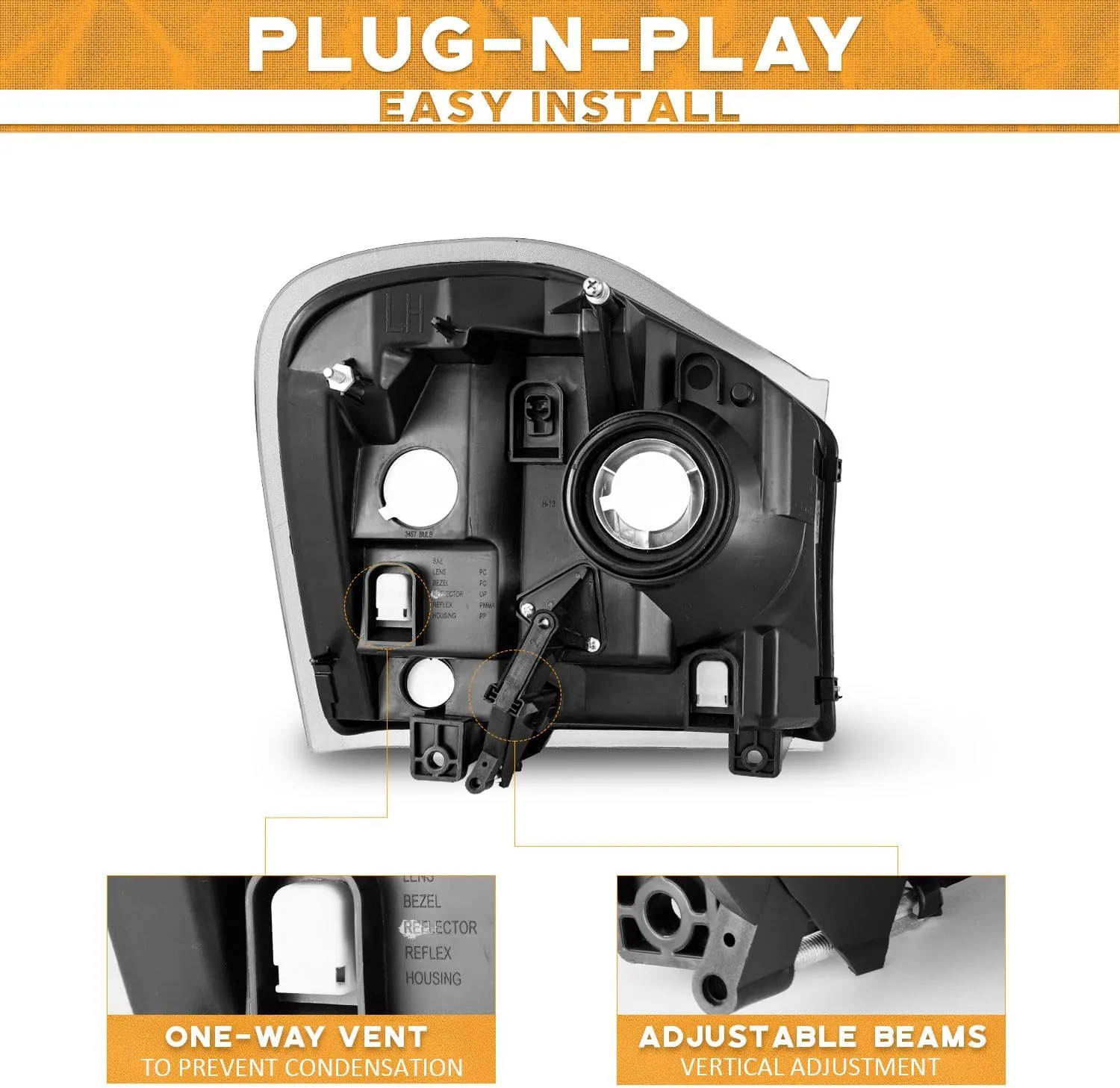 Headlights for 2004-2005 Dodge Durango Headlight Assembly Pair Replacement for 04-05 Durango Black Housing
