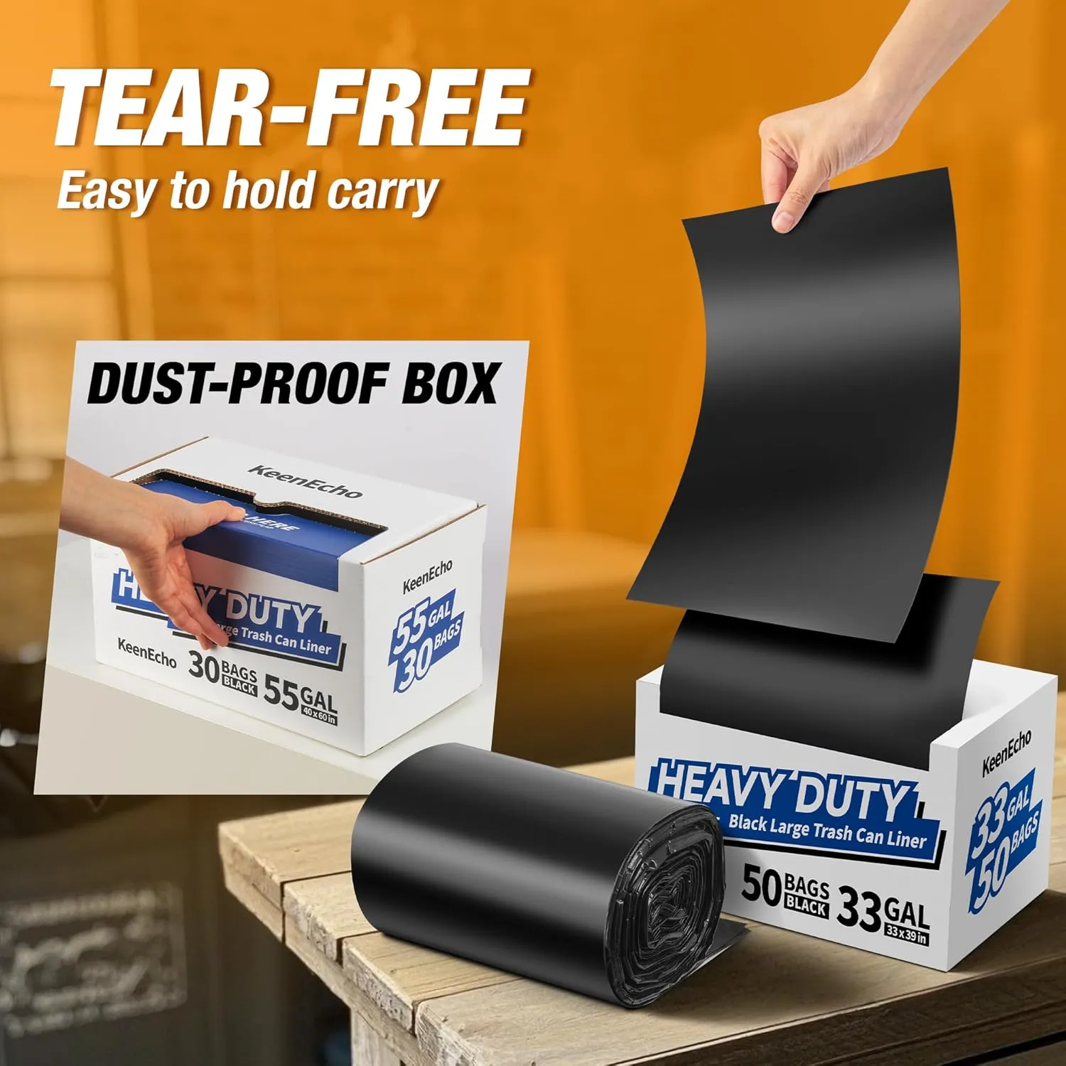 Heavy Duty Contractor Trash Bags 30-33 Gallon & 55-60 Gallon, 30/50 Count, 2-2.5Mil Extra Thick, Strong Black Garbage Bags, Leakproof Star Seal for Construction, Yard, Demolition Debris