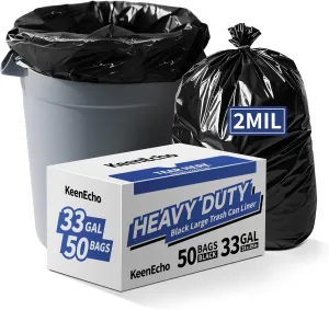 Heavy Duty Contractor Trash Bags 30-33 Gallon & 55-60 Gallon, 30/50 Count, 2-2.5Mil Extra Thick, Strong Black Garbage Bags, Leakproof Star Seal for Construction, Yard, Demolition Debris