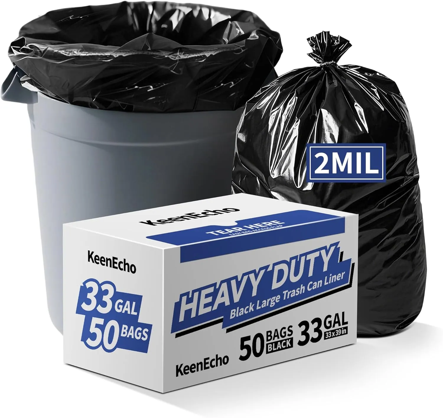 Heavy Duty Contractor Trash Bags 30-33 Gallon & 55-60 Gallon, 30/50 Count, 2-2.5Mil Extra Thick, Strong Black Garbage Bags, Leakproof Star Seal for Construction, Yard, Demolition Debris