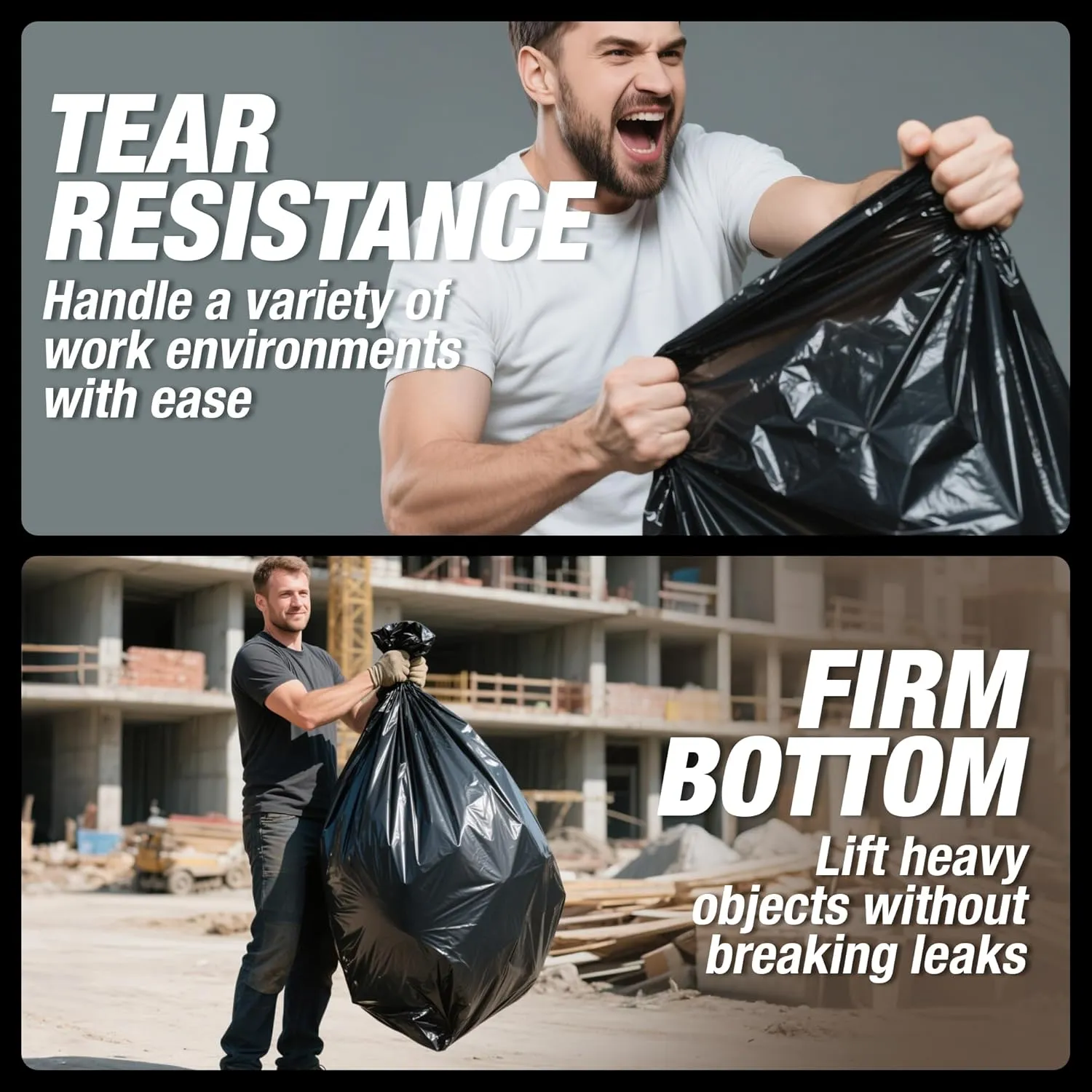 Heavy Duty Contractor Trash Bags 30-33 Gallon & 55-60 Gallon, 30/50 Count, 2-2.5Mil Extra Thick, Strong Black Garbage Bags, Leakproof Star Seal for Construction, Yard, Demolition Debris