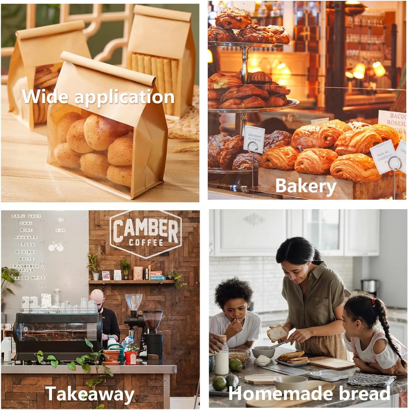 Heavy Duty Kraft Paper Bread Bags with Tin Tie Tab Lock, Loaf Bag with Clear Front Window, Storage Packaging Treat Bag for Bakery Cafe Homemade Bread 10.2" × 5.1" × 6.3"