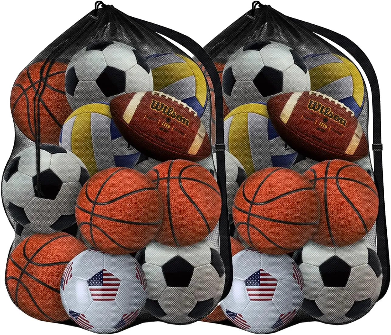 Heavy Duty Mesh Ball Bag, Sports Equipment Storage Organizer Hold for Soccer, Basketball, Volleyball,Football, BaseBall and Swimming Gears with Adjustable Strap